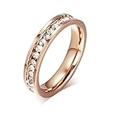 4mm 18k Rose Gold Plated Stainless Steel Women's Cubic Zircon Wedding Ring Bands