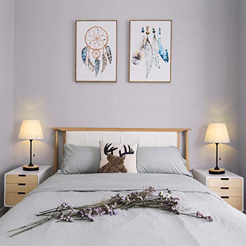 Table Lamp Set of 2, Wood Desk Lamps with Neutral Shade & Soft, Elegant Black Bedside Lamps, Ambient Lamp for Bedroom Nightstand, Coffee Table, Dressers