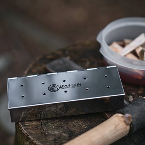 Mountain Grillers Smoker Box for Wood Chips Use a Gas or Charcoal BBQ Grill and Still Get That Delicious Smoky Barbecue Flavored Grilled Meat Hinged Lid for Easy Access polished finish stainless steel