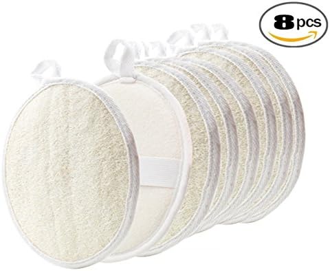 Exfoliating Loofah Sponge Pads - Large 3.5x5 - 100% Natural Luffa and Terry Cloth Materials Loofa Sponge Scrubber Body Glove - Men and Women (Pack of 8)