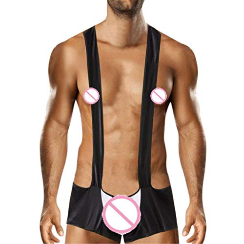 Click Here to See More Images Wesracia Mens Sexy Bodysuit,Sexy Men Waiter Costume Cosplay Mankini Thong Bodysuit Lingerie (Black)