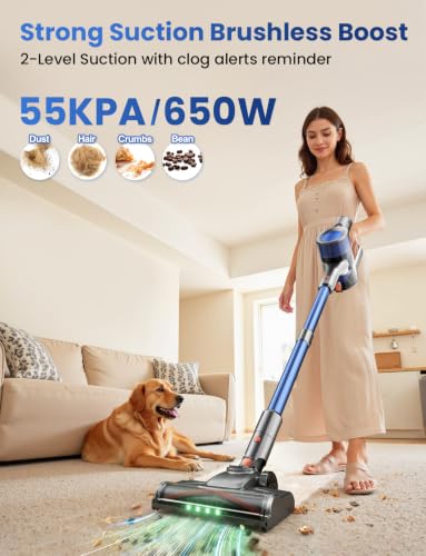 Dzaki Cordless Stick Vacuum Cleaner, 650W 55KPa Brushless Motor, 60-Min Runtime, Detachable photo 9