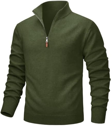 Herothorn Men's Quarter Zip Sweaters Long Sleeve Fleece Knitted