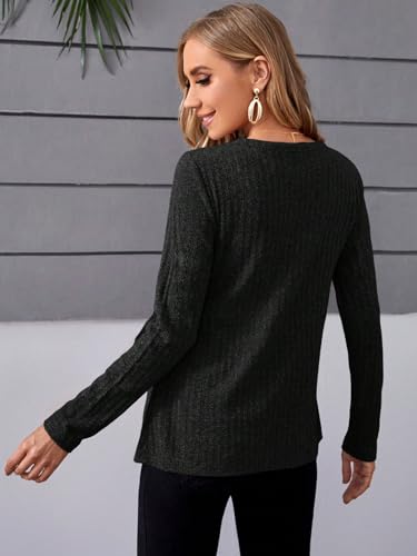 MAKEMECHIC WOMEN’S MATERNITY SHIRTS CASUAL LONG SLEEVE TIE FRONT RIBBED KNIT PREGNANCY TEE TOP A-BLACK M