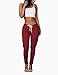 OLUOLIN Womens Solid Color Stretch Drawstring Skinny Pants Cargo Joggers burgundy L