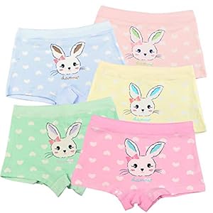 Auranso Girls' Panties Rabbit Soft Cotton Bunny Boyshort Baby Girls Underwear 5 Pack 3t-13t