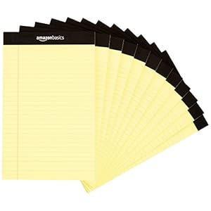 Amazon Basics Narrow Ruled 5 x 8-Inch Writing Pad – Canary (50 sheets per pad, 12 pack)