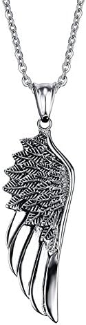 TTVOVO Mens Stainless Steel Left Wing Biker Charms Pendant Necklace for Men/Women Rock Punk Style Retro Animal Jewelry with 50cm/20inches Chain