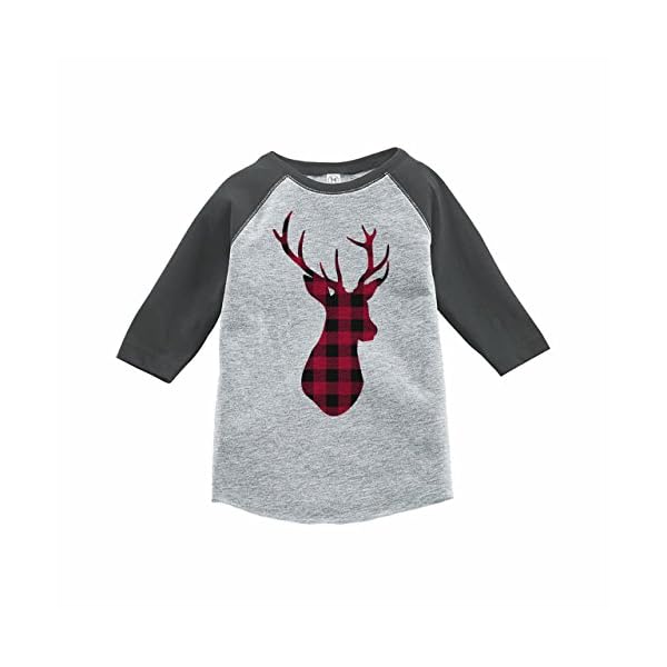 7 ate 9 Apparel Kids Christmas Plaid Deer Raglan Tee Shirt Grey