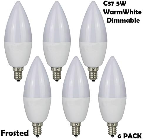 Baomao Dimmable Candelabra LED Bulbs, 40W Incandescent Bulbs Equivalent, 5W E12 LED bullet, UL Listed, Chandelier Bulbs, 400lm, 120° Beam Angle, Warm white, 2700K, LED Candle Bulbs, 6 PACK (Frosted)