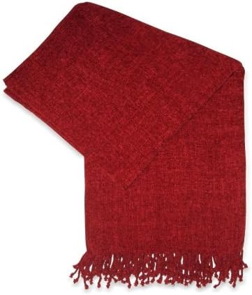 Jovi Home Grace Chenille Hand Woven Throw 50-Inch-by-60-Inch, Berry (Red)