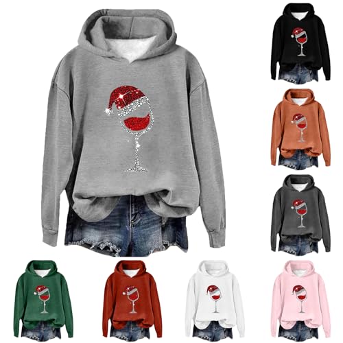 Women's Jumpers Christmas Hoodies for Women UK Oversized Graphic Print Casual Long Sleeve Sweatshirt Hooded Lightweight Pullover Loose Winter Christmas Jumper Womans
