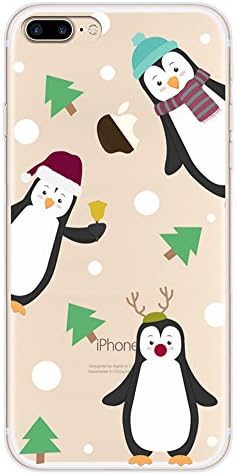 Buyus Christmas Theme Phone Case for iPhone 8 Plus / 7 Plus, Clear Soft Silicone TPU Cover with Cute Animal Pattern for Women, Men, Girls and Boys (Holiday Penguins)