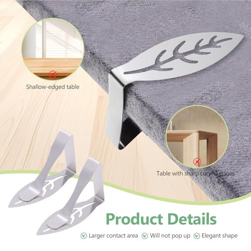 pclapora 10 x Stainless Steel Tablecloth Clips, Flexible and Movable Tablecloth Clips, for Office Thickness within 4 cm, for Indoor and Outdoor Use