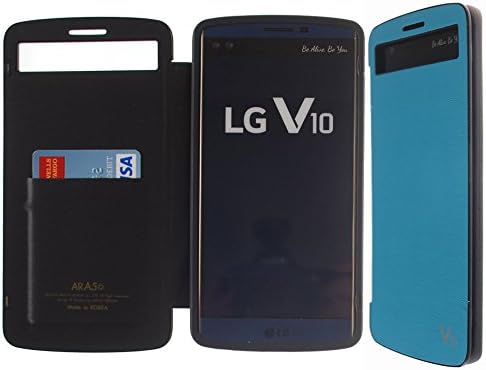 Style Bumper [Quick Window View] Case PU Leather [Magnetic Closure] Flip Cover [Anti Shock] 1 Credit Card Case For LG V10 (Sky)