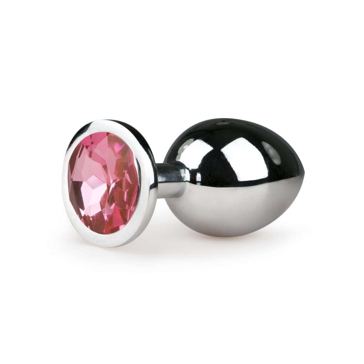 EasyToys Anal Collection Silver Buttplug with Pink Diamond, 8.4 cm/3.31 Inch, Medium, Metal Buttplug, Several Sizes and Colours
