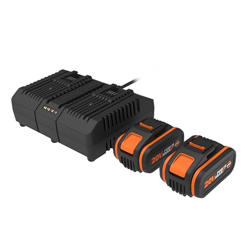 WORX WA3611 Akku & Ladegerät Kit, 2x 20V 4Ah Akku + Doppel-Ladegerät 4A, PowerShare kompatibel, Li-Ion Akku Set mit Ladeanzeige, passend für WORX 20V/40V/80V Geräte