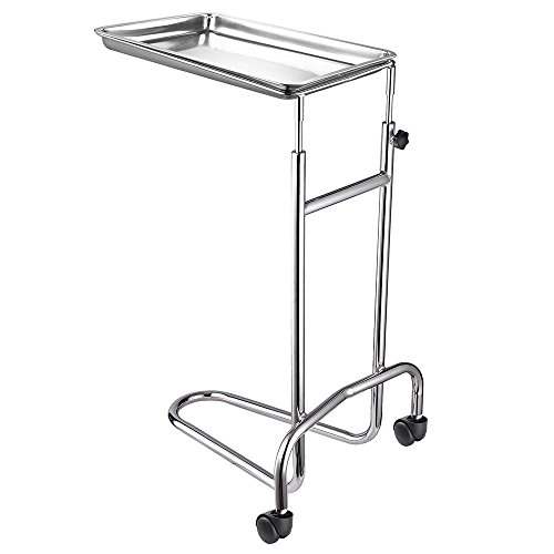 Rolling Mayo Instrument Stand Twin-Wheel w/ Removable Stainless Steel Tray Stainless Steel Adjustable Height Silver Tray Doctor Medical Tools Salon Tattoo Equipment