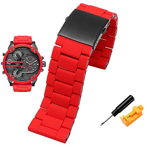 OFWAX Watch Strap For Diesel DZ7370 DZ7395 DZ 7430 DZ7396 Men's Large Dial Silica Gel Fine Steel Watch Band 28mm