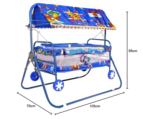 Avani MetroBuzz Baby Cradle Mosquito Net Jhula Palna Stroller Infant & Toddler Beds Born Baby 1-2 Years Babies-Newborn Baby Cotton Baby Sleep Baby Bedding Cradle with Wheels AM1 (Blue) 4