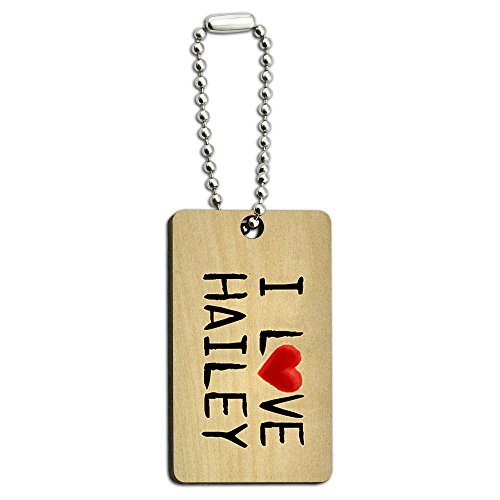 I Love Hailey Written on Paper Wood Wooden Rectangle Key Chain