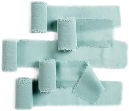 Fanqisi Green Chiffon Ribbon Wedding Invitation Ribbons 5 Rolls Handmade Ribbons 1-1/2" x 1.5Yd for Wedding Bouquets Backdrop Decorations