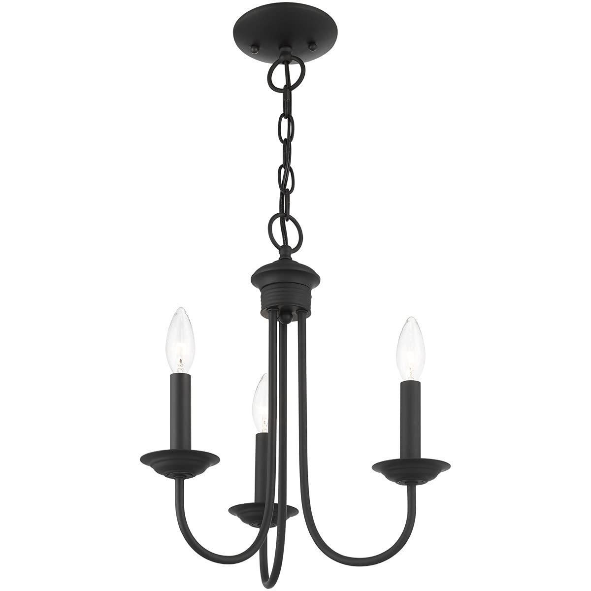 Livex Lighting 42683-04 Steel 3 Light Chandelier for Home Decor, 1 Black Ceiling Light Fixture, Perfect for Living Room or Bedroom Decor