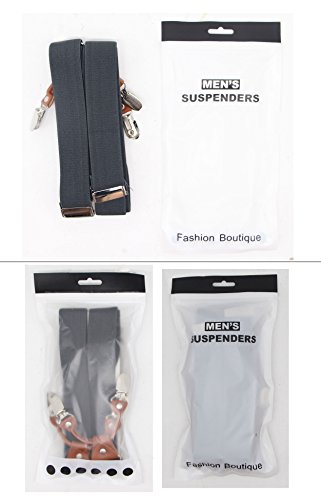 Bioterti Men’s Y-Shaped Heavy Duty Suspenders – 6 Metal Clips, Elastic Straps (Coffee)