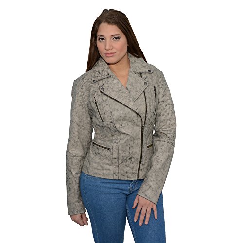 Milwaukee Leather Women's Distressed Look Asymmetrical Moto Jacket (Black/Beige, X-Small), 1 Pack