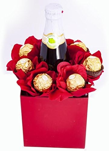 Chocolate's Galore Valentine's Day Candy Bouquet Gift Basket ~ Decorated Bouquet with Martinelli's Sparkling Cider and Ferrero Rocher Chocolates
