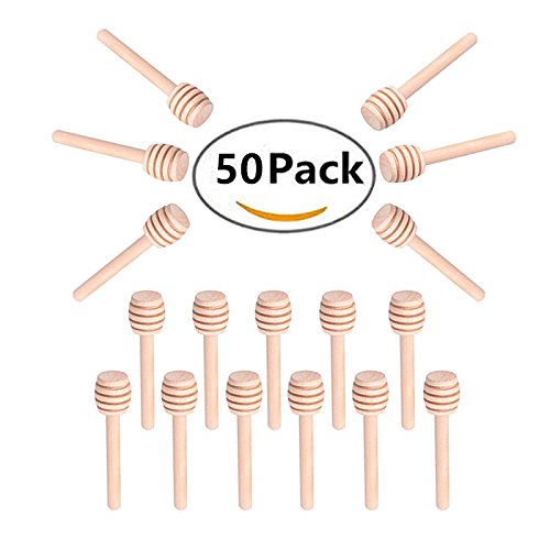 WOAIWO-Q 50 Pack of Mini 3 Inch Wood Honey Dipper Sticks, Individually Wrapped, Server for Honey Jar Dispense Drizzle Honey, Wedding Party Favors