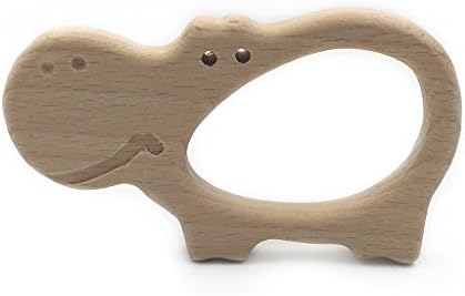 Zobeen Baby Teether Animal Hippo Shape Teething Nursing Natural Wooden Toy Organic Safe