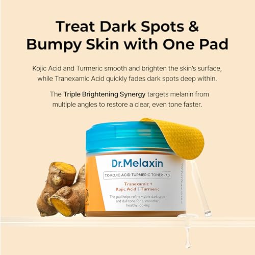 Dr.Melaxin TX Kojic Acid Turmeric Toner Pads with Tranexamic Acid, Brightening Toner Pad for Pigmentation & Dark Spot Care, Gentle Keratin Care for Radiant Skin, Korean Skincare, 70 Sheets