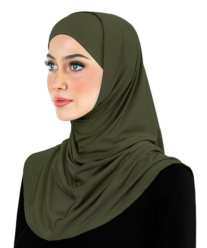 Photo 1 of Amira Hijab 2 piece Spandex Head Scarf for Women Pull-on Hood and Undercap (Olive Green)