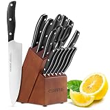 esonmus Kitchen Knife Set, 15-piece Knife Set with Wooden Block & Sharpener,Stainless Steel Forged Chef Knives Set,ABS Handle,Full Tang