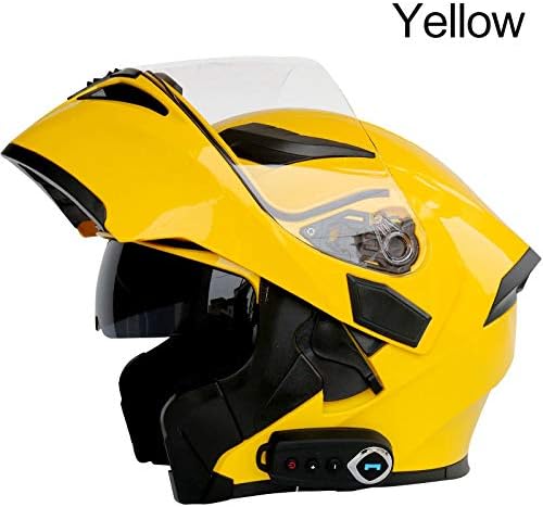Bluetooth Integrated Modular Flip up Full Face Motorcycle Helmet Sun Shield Mp3 Intercom (Yellow, XXL)