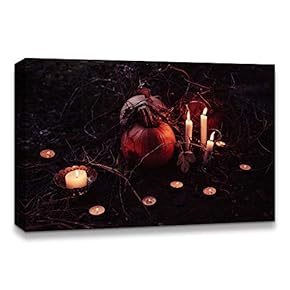 Halloween Pumpkin Lantern Painting Artwork for Home Framed