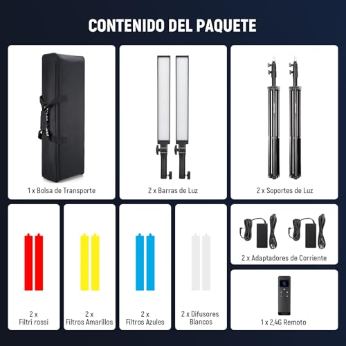 Neewer Kit de luz LED de Mano de 2.4 G, Mejorado 40 W Regulable 3200K-5600 K CRI97 con Soportes/filtros/Bolsa de Transporte para fotografía de Juegos, Youtube TikTok, grabación de Video BH20B Ultra