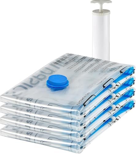 Sacos manuais de armazenamento compressíveis a vácuo, pacote X-Jumbo de 4 sacos extra-grandes, fecho, transparente