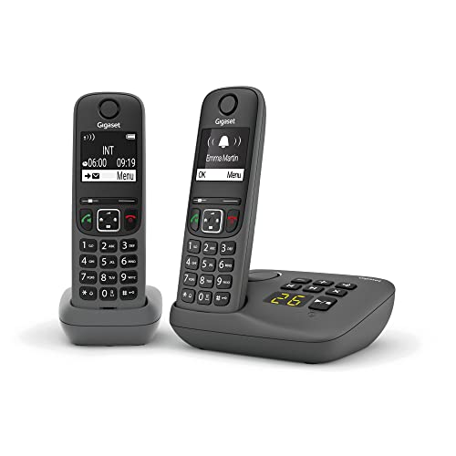Gigaset A695A Duo – schnurloses Telefon mit Anrufbeantworter, 2 Mobilteile mit großem Display mit Hintergrundbeleuchtung für Ultra-lesbare Anzeige, Anrufsperrfunktion – Grau