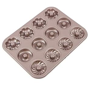 Webake Donut Mould Mini Fluted Ring Cake Blikken 12 Gat Ø 7cm Non Stick Carbon Staal Bakplaat voor Donut Muffin Cupcake…