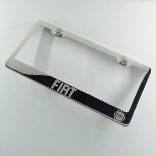 Polish Chrome Laser Engraved Fiat Stainless Steel USA License Plate Frame With Engraved Steel Logo Screw Cap Combo 12.25