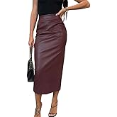 utcoco Womens Long Faux Leather Skirt Bodycon High Waist Slim Pencil Midi Skirt