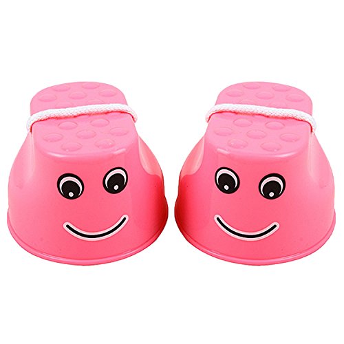 Gosear Kids Toy, Plastic Stilt 1 Pair Plastic Smile Face Walking Jumping Feet Stilts Balancing Shoes for Kids Children Outdoor Walker Sport Games Toy Pink