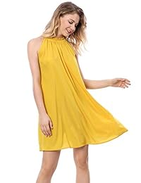 Allegra K Mujer De Volantes Cuello Cinturon encima rodilla sin mangas vestido