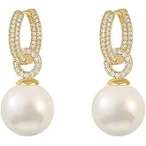 Pearl Earrings for Women Zircon Pearl Dangle Drop Earrings Gold Huggie Hoop Earrings Circular Temperment Banquet Jewelry