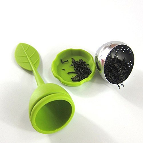 CHuangQi (Set of 2) Tea Infuser Leaf Strainer Handle with Steel Ball Silicone Leaf Lid, Green - Thumbnail 2