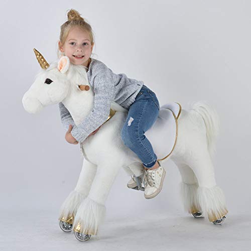 UFREE Ride on Unicorn Toy, Riding Plush Walking Unicorn for Girls, Birthday Gift for Children 4 to 9 Years Old, Height 36 Inch
