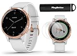 PlayBetter Garmin vivoactive 4S (Rose Gold/White Band) Fitness Smartwatch Power Bundle | 2019 Model | with HD Screen Protectors (x4) Portable Charger | Spotify, Music, Garmin Pay, Menstrual Tracking