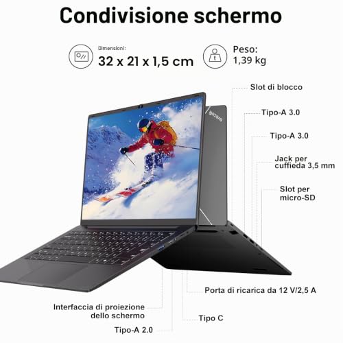 Win11 14 Inch Laptop Notebook Celeron N5095 Upto 2.9 GHz Laptop 8GB RAM 256GB SSD TF 1TB LPDDR4 5G WiFi 1920*1080 FHD USB 3.0 Laptop QWERTY Italian Film Keyboard – Black Metal Body